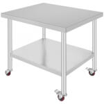 VEVOR Inox ipari konyhaasztal kerekekkel 91x76x82 cm 160 kg teherbírású nagykonyhai rozsdamentes bútor munkaasztal (CFGZT30X36X34YC01V0)