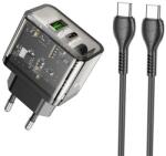 hoco. N34 încărcător de rețea USB + priză Type-C (20W, încărcător rapid PD 3.0 + cablu Type-C) TRANSFER (N34_USB_C_T)