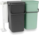 Brabantia Sort & Go Built in Bin beépített szemetes, ajtóra szerelhető, ajtóval együtt nyíló, felnyitható fedéllel, 2x16L - D méret, műanyag, sötétszürke és jáde zöld - 214462 (214462)