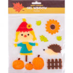 QX Ablakzselé 25x20 cm madárijesztő sünivel és tökkel (312853) (312853)