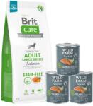 Brit BRIT CARE Dog Grain-free Adult Large Breed Salmon 12kg + WILD FARM Superfood Salmon (Lazac cukkinivel, édesburgonyával és gyógynövényekkel)3x 800g gabonamentes kutyaeledel