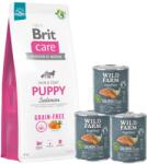 Brit BRIT CARE Dog Grain-free Puppy Salmon 12kg + WILD FARM Superfood Salmon (lazac cukkinivel, édesburgonyával és gyógynövényekkel) 3x800g gabona nélküli kutyatáp