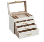 SONGMICS 4-Szintes Ékszertartó Doboz Üvegfedéllel Felhőfehér-Arany (EUZ-JBC161W01)