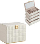 SONGMICS SONGMICS ANAH Négyszintes Ékszertartó Doboz Tükörrel Felhőfehér PU Bőr Borítással (EUZ-JBC181W01)