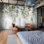  Vintage hangulatú zöld levél mintás fotótapéta 368x280cm