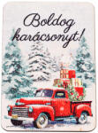  4db. "Boldog karácsonyt! " feliratos, piros autós fa tábla 7 x 5 cm (GV04-921)