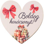 Valex Decor 4db. "Boldog Karácsonyt! " feliratos, ajándék mintés fa szívecske 7 x 7cm (GV13-57)