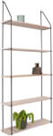 House Nordic Eindhoven polc, 5 natúr fa polccal, fekete keret 65x17x145 cm (4291080) - leziter