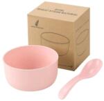 TOO KT-111-P rózsaszín búzaszalma műanyag tál/kanál készlet, 11.3×6 cm (BB392286)