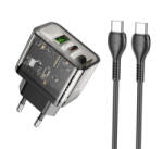hoco. N34 hálózati töltő USB+Type-C aljzat (20W, PD gyorstöltő 3.0 + Type-C kábel) ÁTLÁTSZÓ (N34_USB_C_T) (N34_USB_C_T)