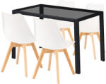 Leziter Treva Étkezőgarnitúra - 4 Szék, Üveg Asztal - Fekete/Fehér