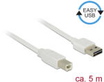 Delock Kábel, EASY-USB 2.0-s A-típusú Csatlakozódugó USB 2.0-s B-típusú Csatlakozódugó 5 m Fehér