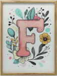  Fali Plakát F Betű Színes Virágok Sötétbarna Keret 70x100 Cm