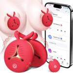 SuperLove 3 Motors Vibrating Silicone Nipple Clamps with Remote & App Red