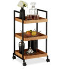  Bambusz Zsúrkocsi - 3 Polcos - Fekete Fém