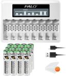 Palo Újratölthető Li-ion akkumulátor, LCD kijelző, USB töltő, 12AAA 1Charger