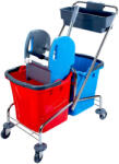 IDEAL takarítókocsi acél vázzal kerekes 2*25 liter + prés + tolókar + eszköztartó
