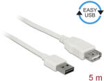 Delock Bővítő Kábel EASY-USB 2.0-s A Típusú Csatlakozódugó USB 2.0 A-típusú Hüvely Fehér 5 m