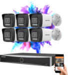 Hikvision 6 biztonsági kamerás IP kamera rendszer 8MP színes éjjellátással