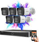 Hikvision 5 biztonsági kamerás IP kamera rendszer 8MP színes éjjellátással