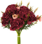 Valex Decor Szegfű selyemvirág csokor, magasság 32cm, csokor átmérő: 15cm, szegfűfej átmérő: 6cm, 7 szálas - Bordó (AF139-03)