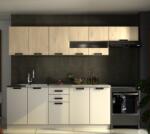 TEMPO KONDELA Konyhabútor, 2, 6 m, cremona tölgy/kasmír/Navona krémszín, MONIA