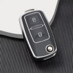  Volkswagen bicskakulcs 2 gombos TPU tok fekete ezüst (TVW003EFK)