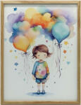  FALI PLAKÁT LÁNY Léggömbbel FA KERETES 70x100 CM
