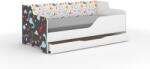 Wooden Toys Lilu Gyerekágy - Laminált Fronttal és Oldallal, 160x80 cm, Matraccal és Ágyneműtartóval, Színes Dínós