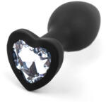 Sunfo - plug anal din silicon cu inimă strălucitoare, negru-alb