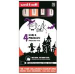 uni Folyékony krétamarker készlet, halloweeni 4db/csomag UNI PWE-5M 1, 8-2, 5mm hegy fekete, fehér, fl narancs és lila színek