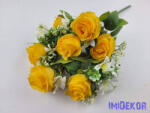  Féloldalas 9 ágú rózsa selyemvirág csokor 48cm - Sárga