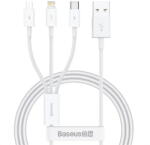 Baseus Cablu de Date USB to USB-C, Lightning, Micro-USB, 100W, 480Mbps, 1.5m - White (KF2349574) - vexio