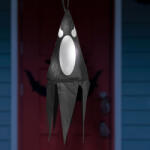  Halloween-i világító dekoráció - szellem - fekete - 10 színes LED - akasztható - 2 x 2032 - 75x20 cm 56598C (56598C)