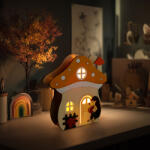  Világító dekoráció - gomba ház sünivel - 15 x 16 x 5 cm - fából 59012A (59012A)