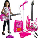 Ao Qi Toys Factory Chenghai District Gyermek elektromos gitár, mikrofon, erősítő szett, rózsaszín, fény- és hang effektusok (00349)