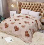 Jojo Home Patura cocolino groasa cu blanita alba 200x230cm, doua fete, bej, inimioare - F109 (F109) Patura