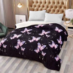 Jojo Home Patura cocolino groasa cu blanita alba 200x230cm, doua fete, neagra, fluturi - F114 (F114) Patura