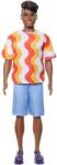 Mattel Mattel Barbie Ken кукла - Fashionistas #220 Кукла с тъмен тен и прилични аксесоари за уши, облечена в оранжева тениска и сандали с ток (HRH23) (94289)