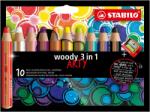 STABILO Комплект цветни моливи, Stabilo, Woody 3 в 1 ST880/10, 10 цвята (ST880/10)