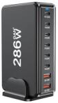 BlackBird Încărcător de rețea GAN 286W 1xUSB-C PD100W + 4xUSB-C PD30W + 3xUSB QC18W, negru (BH1670)