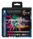 STAEDTLER Kalligrafikus filctoll készlet, 2 mm, 'Pigment 375', 12 különböző szín (TS375C12) (TS375C12)