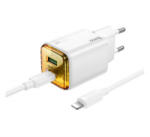 hoco. N52 hálózati töltő 2 USB+2 Type-C aljzat (20W, PD gyorstöltő 3.0 + lightning kábel) FEHÉR (N52 WHITE) (N52 WHITE)