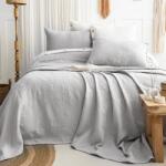 Saheser® Cuvertura bumbac jacquard 240x260cm + 2 fete de perna, Julia gri deschis