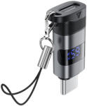 ACEFAST Adapter Acefast (J9) - Digitális kijelzővel, Type-C to USB-C, 480Mbps, 20V/5A, Gyors töltés, adatátvitel - Fém Szürke