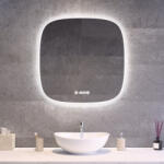  Fürdőszobai design LED tükör 70x70cm Welland Sidan | Páramentesítő - Óra - Fényerő + színhőfok állítás