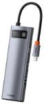 Baseus Type-C HUB 8in1 (aktív, elosztó, 3 USB+Type-C+RJ45+HDMI 4K aljzat, SD/microSD kártyolvasó) VILÁGOSSZÜRKE