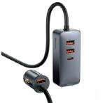 Baseus autós töltő 3 USB+Type-C aljzat (120W, PD gyorstöltő + 1.5m hosszabbító) SZÜRKE