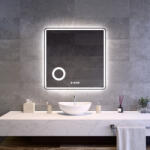 Welland Luxury-Line Golf LED tükör - fényerő + színhőfok állítás + kozmetikai tükör + páramentesítő + óra - 80 x 80 cm