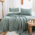 Saheser® Cuvertura bumbac jacquard 240x260cm + 2 fete de perna, Janna Verde